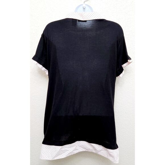 Paris Blues Black Pink Polka Dot Layered Collard Top 1X Plus Lightweight Pleated - Picture 5 of 6